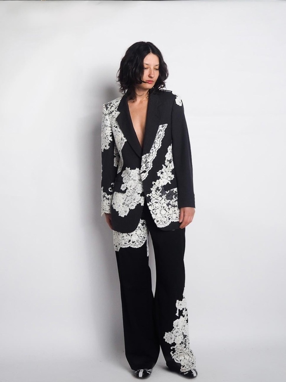 1/OFF PARIS (RE)MADE The Pantalon X Lace Designer Upcycled Size Large VGUC - Picture 8 of 12